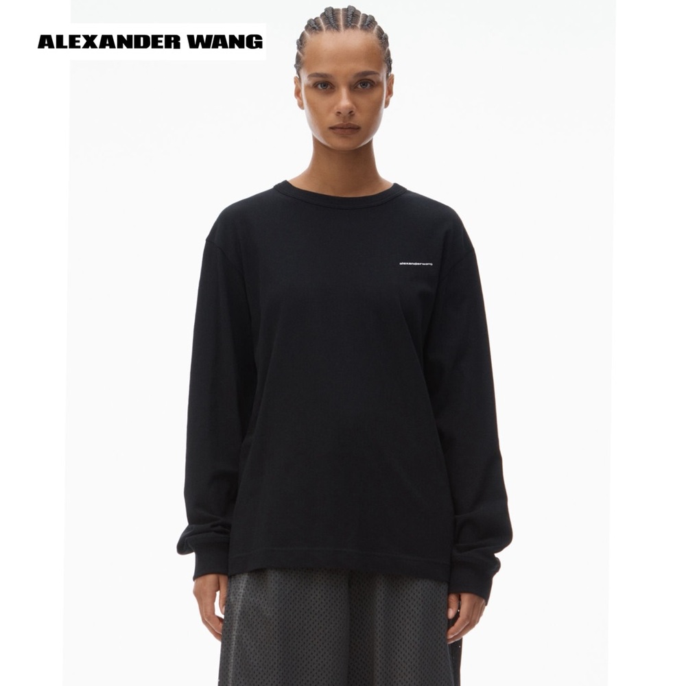 Alexander Wang Unisex Long Sleeve Tee in High Twist Jersey Size L Crew Neck